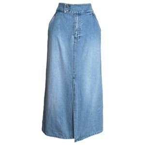 Vintage 80s Denim Maxi Skirt Western Hippie No Stretch Cotton Blue, Size 4
